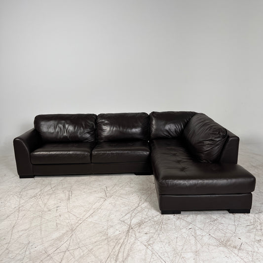 Urban Barn Leather Sectional. Genuine leather L shaped sofa couch.