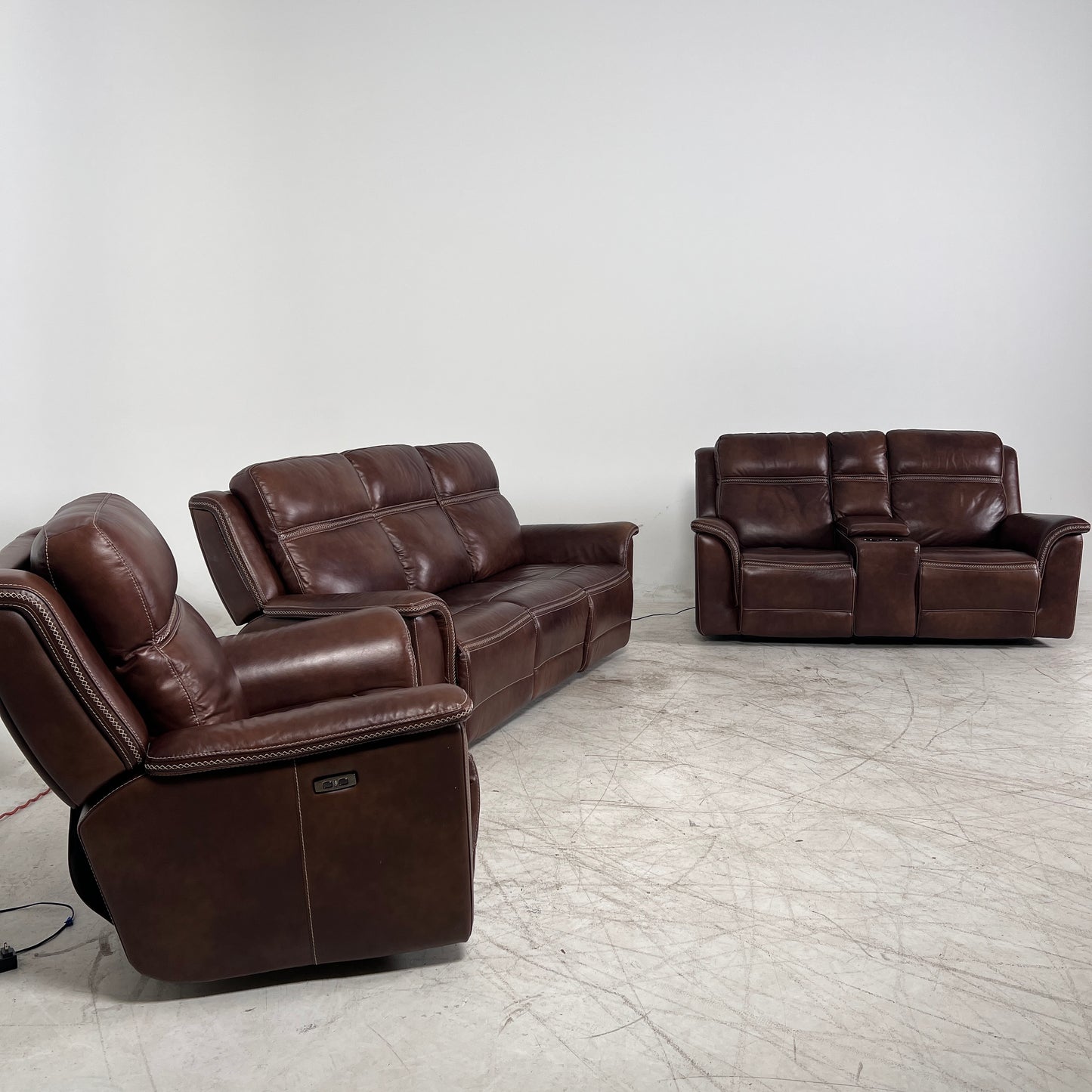 ower Reclining Sofa set. Leather 3+2+1 reclining couch set.