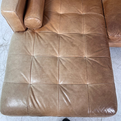 Mid century Cognac leather sectional. L shaped sofa couch.