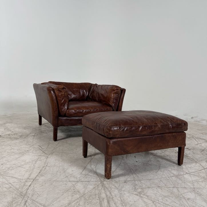 Restoration Hardware Soderham Chair + ottoman. RH Armchair.