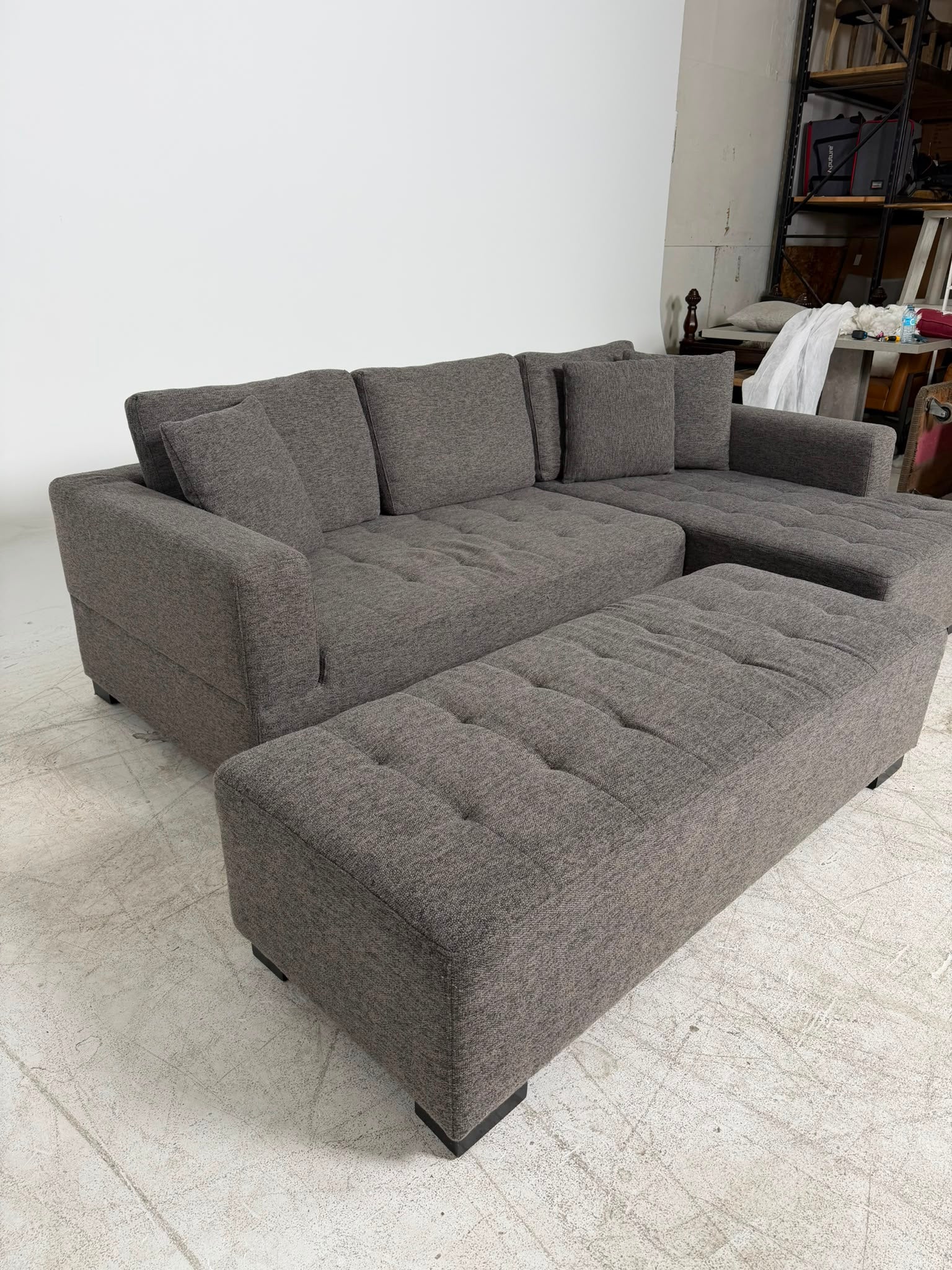 Fabric Sectional + ottoman. L shaped sofa couch. Delivery available