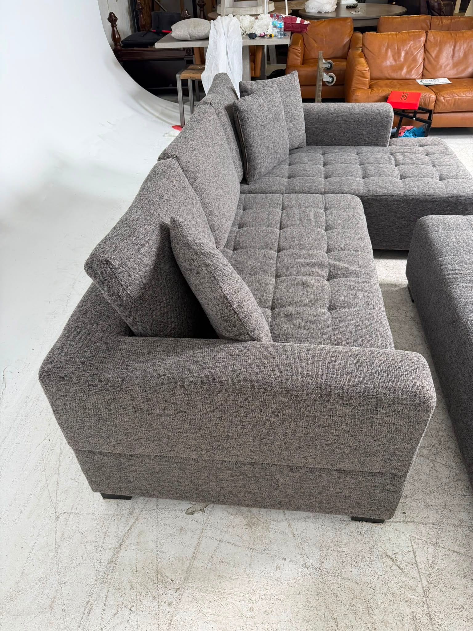 Fabric Sectional + ottoman. L shaped sofa couch. Delivery available