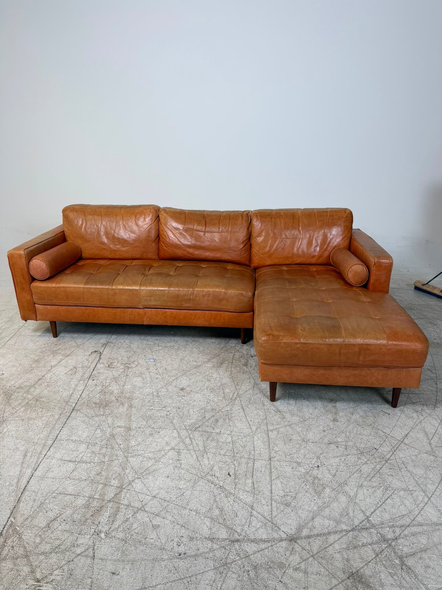 Structube Kinsey Leather Sectional. Cognac MCM L shaped sofa couch. Delivery available