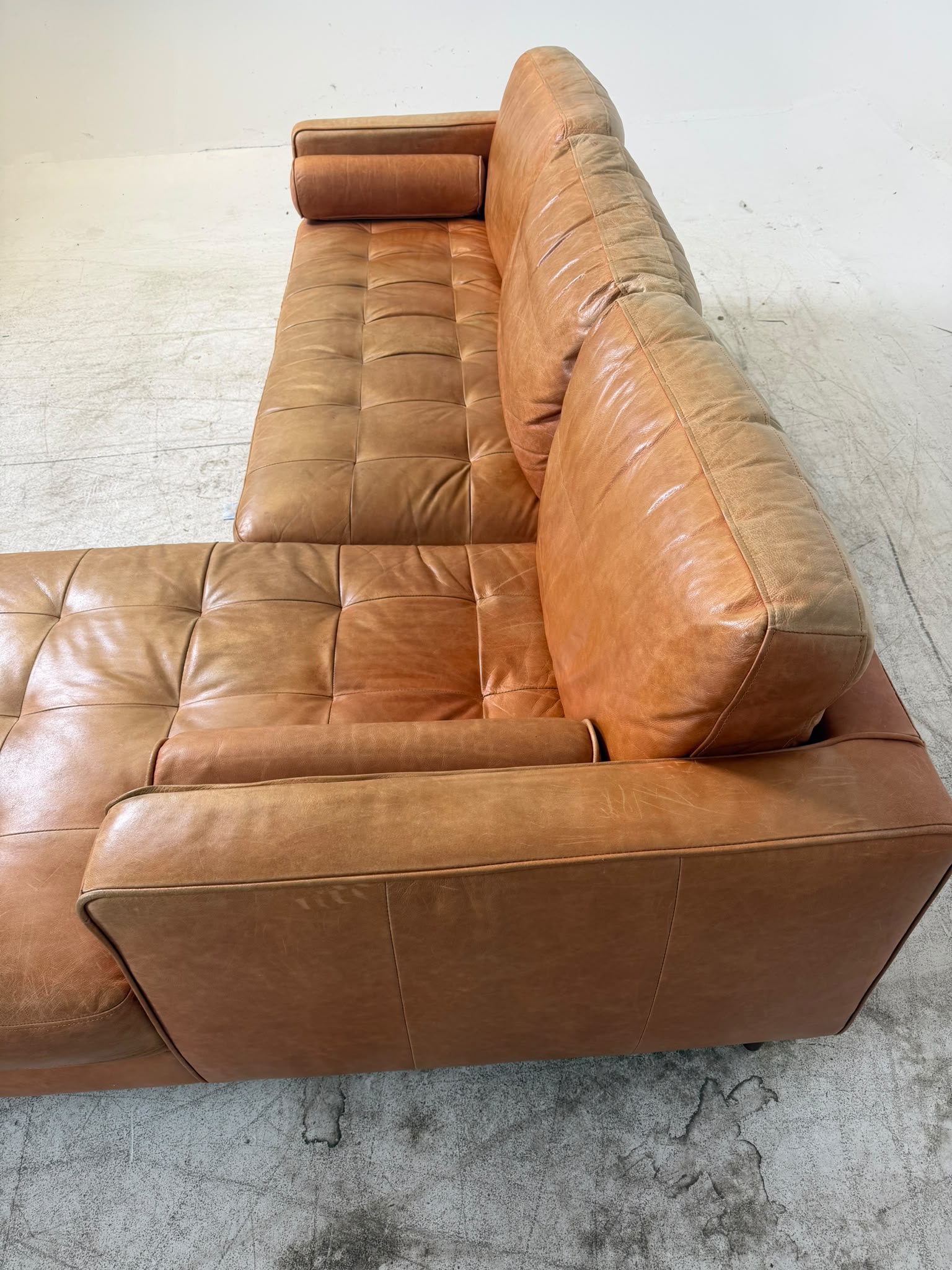 Structube Kinsey Leather Sectional. Cognac MCM L shaped sofa couch. Delivery available