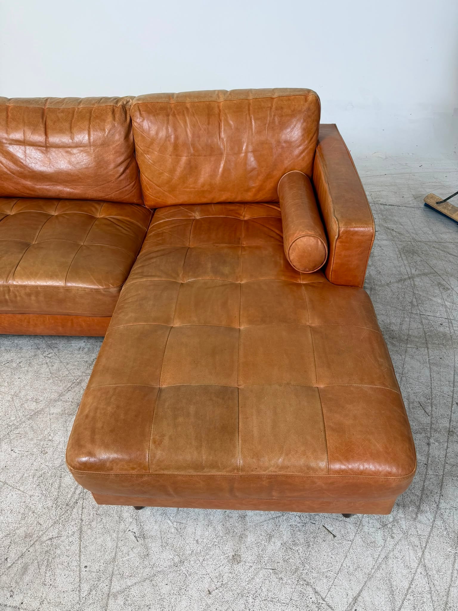 Structube Kinsey Leather Sectional. Cognac MCM L shaped sofa couch. Delivery available