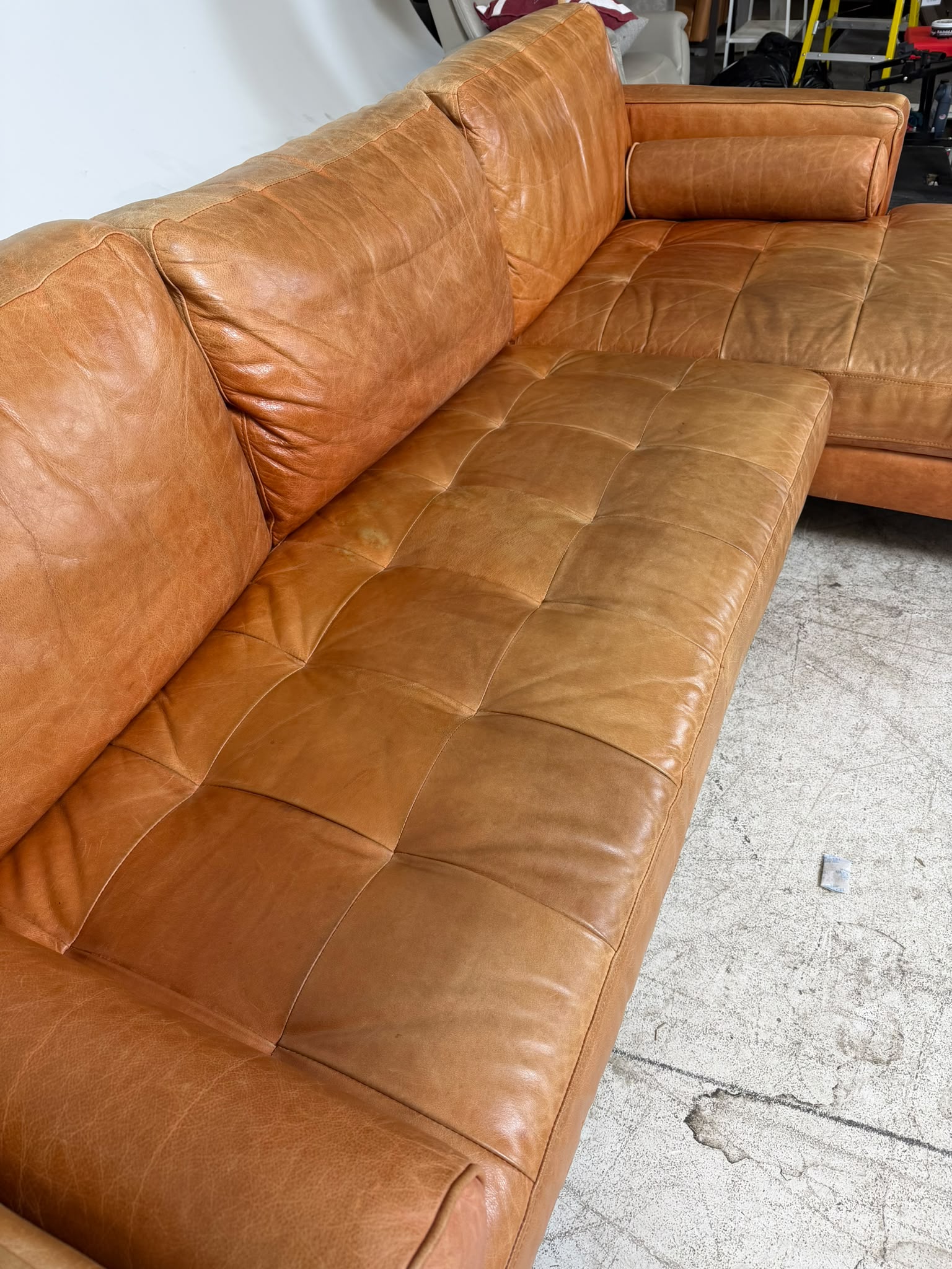 Structube Kinsey Leather Sectional. Cognac MCM L shaped sofa couch. Delivery available