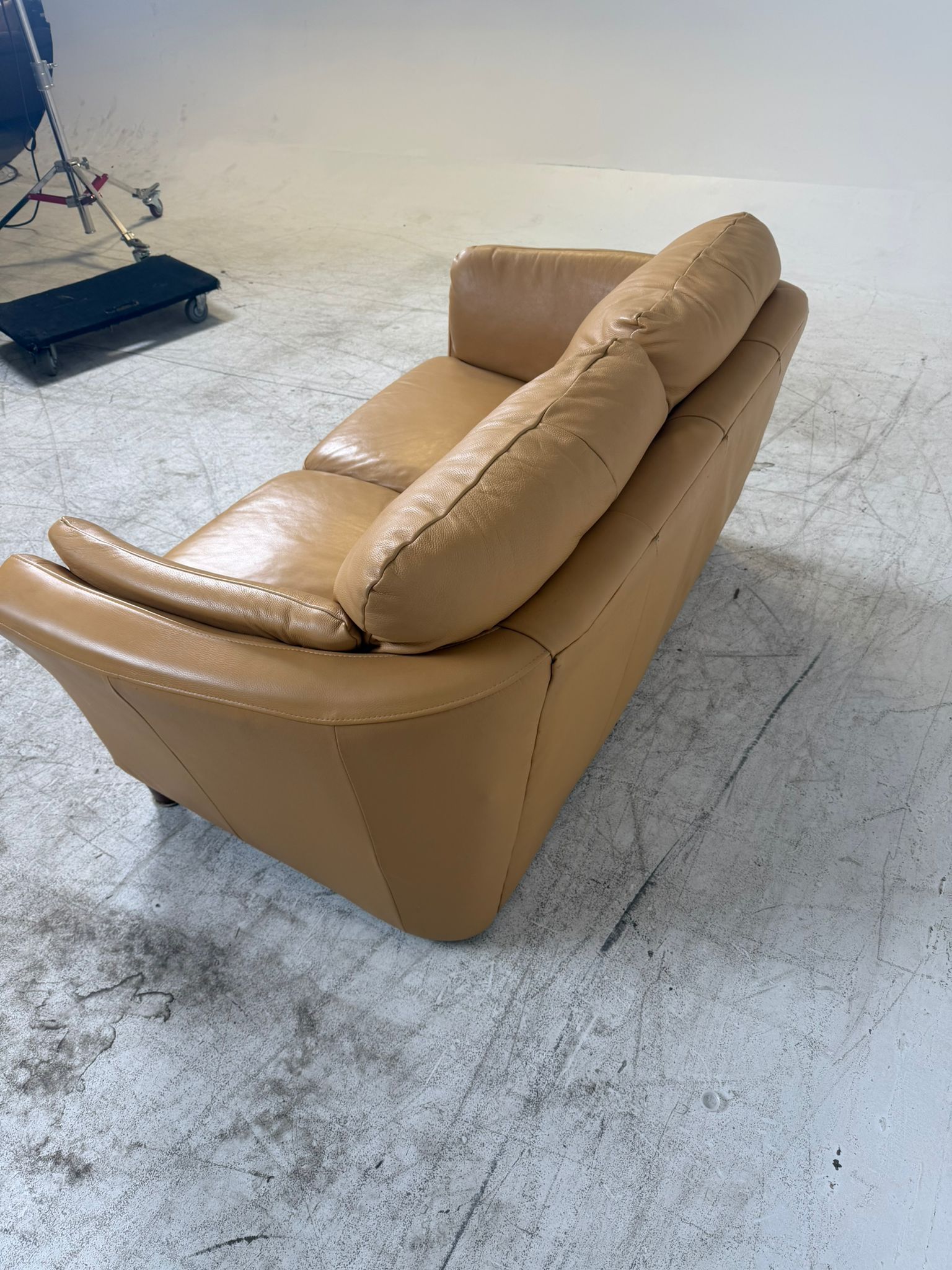MCM Leather Loveseat. Caramel 2 seater sofa couch. Delivery available