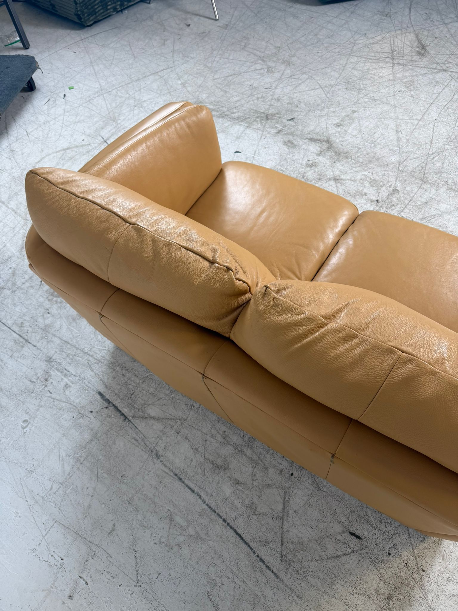 MCM Leather Loveseat. Caramel 2 seater sofa couch. Delivery available