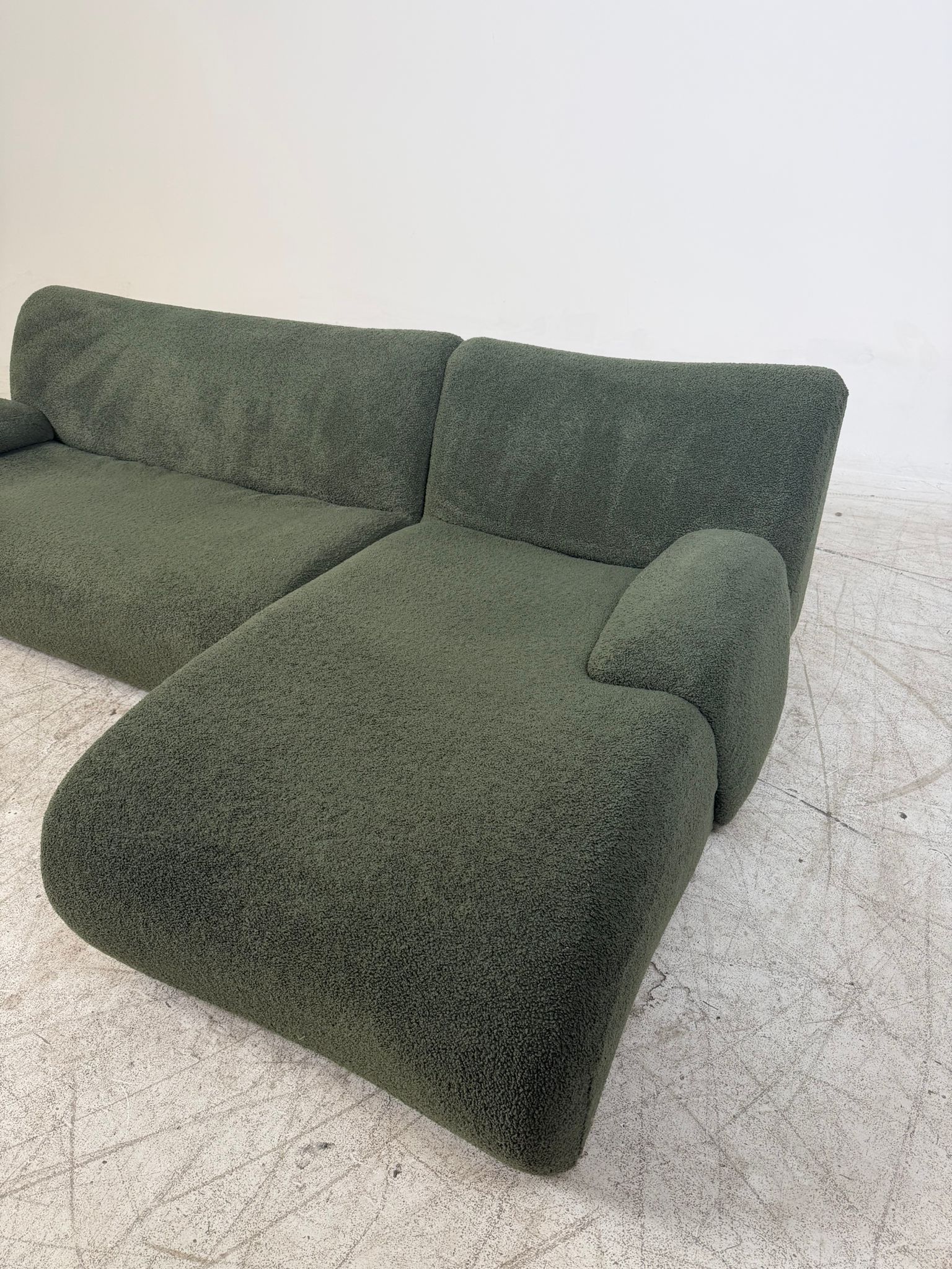 Kings living Green Booucle sectional. Reversible L shaped sofa couch. Delivery available
