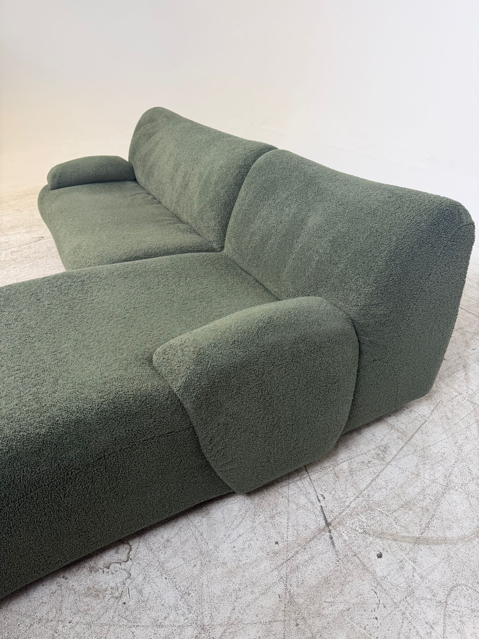 Kings living Green Booucle sectional. Reversible L shaped sofa couch. Delivery available
