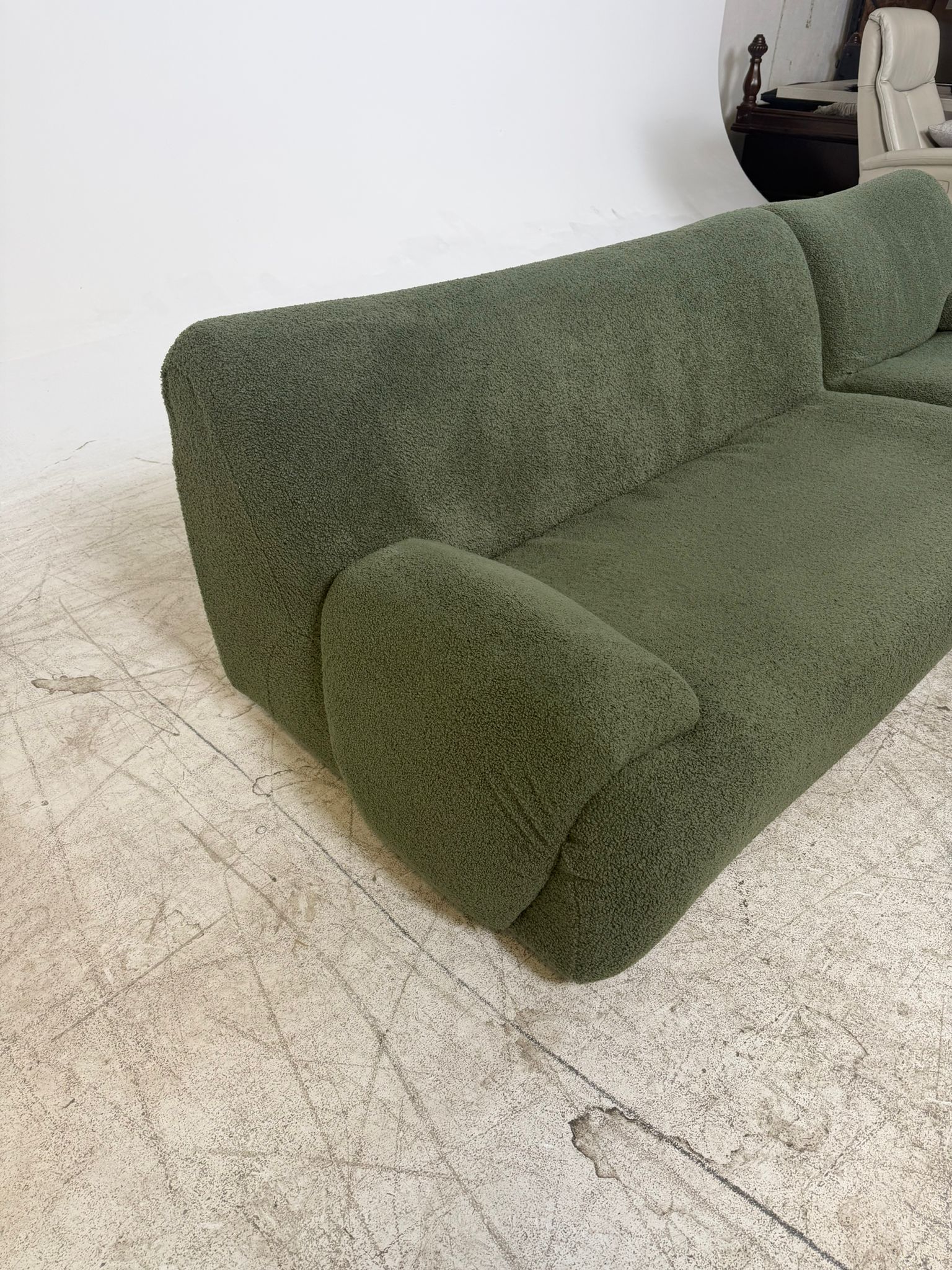 Kings living Green Booucle sectional. Reversible L shaped sofa couch. Delivery available