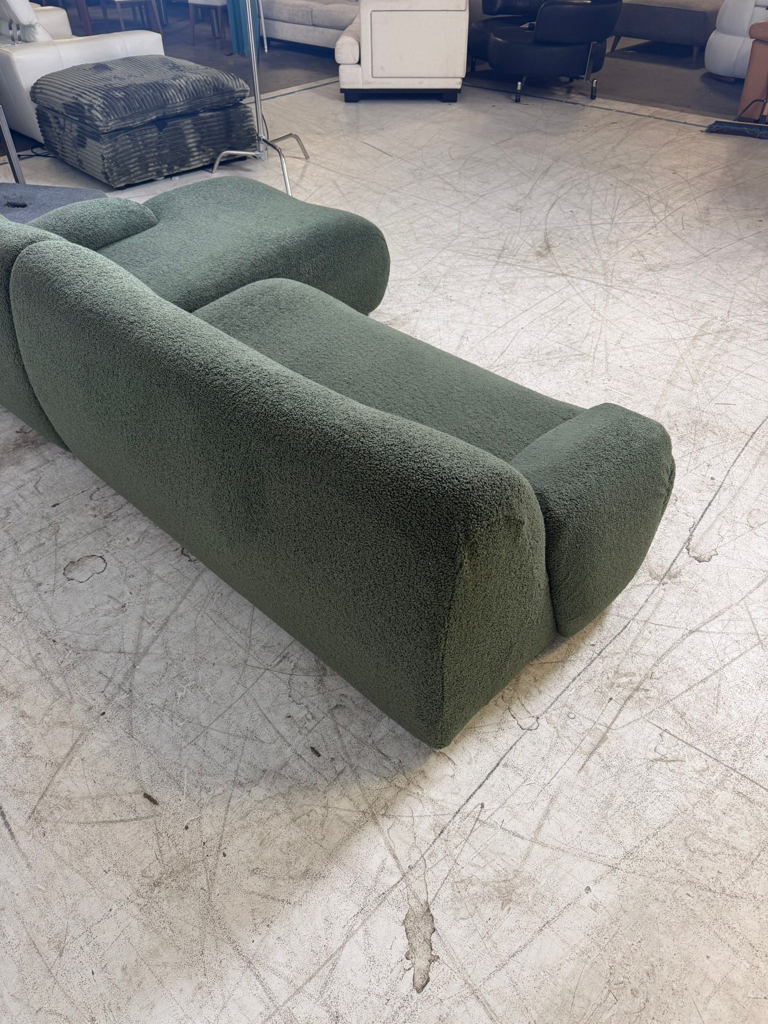 Kings living Green Booucle sectional. Reversible L shaped sofa couch. Delivery available