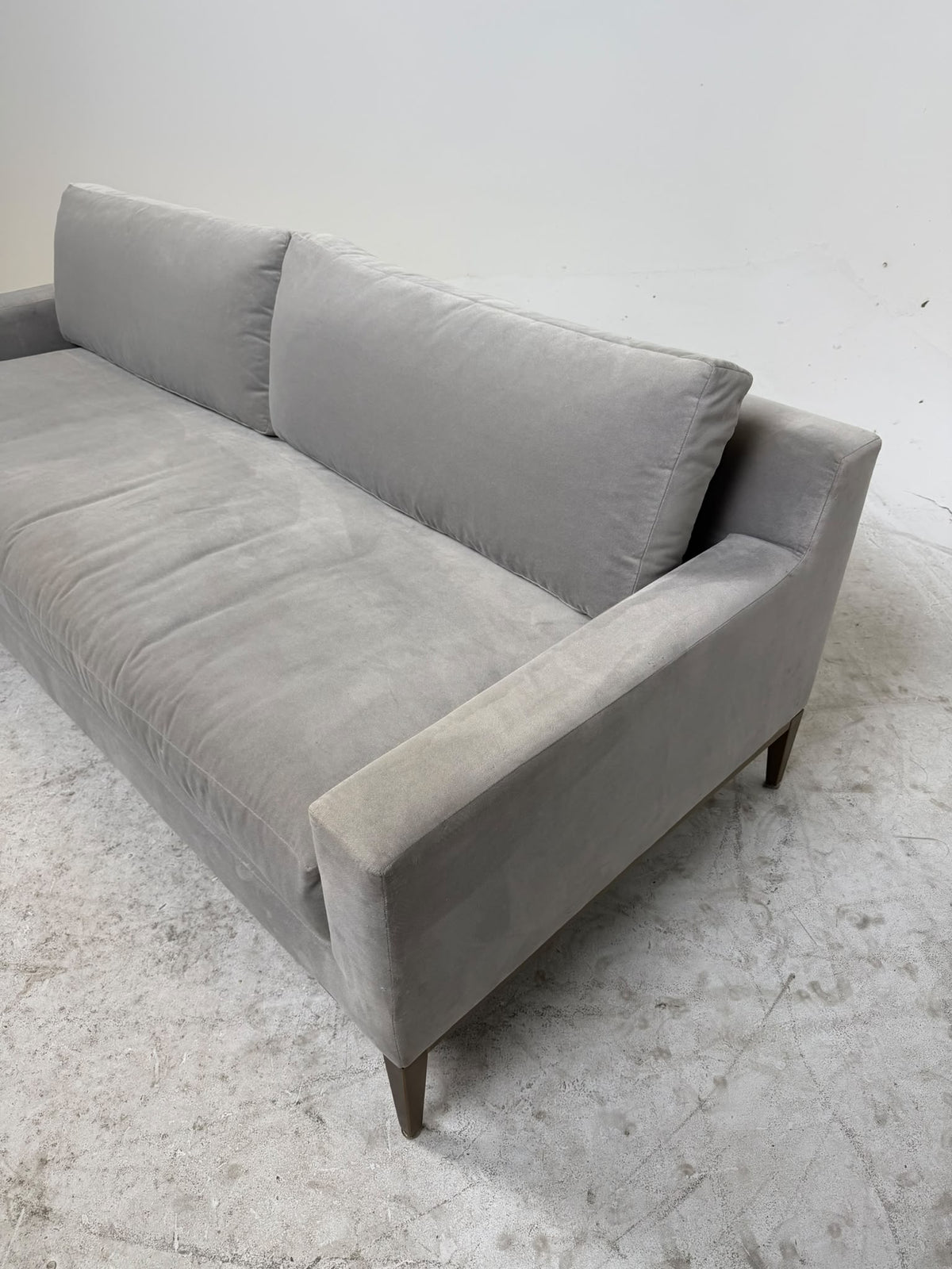 Restoration Hardware Track Arm Suede Sofa. RH Fabric Couch. Delivery available