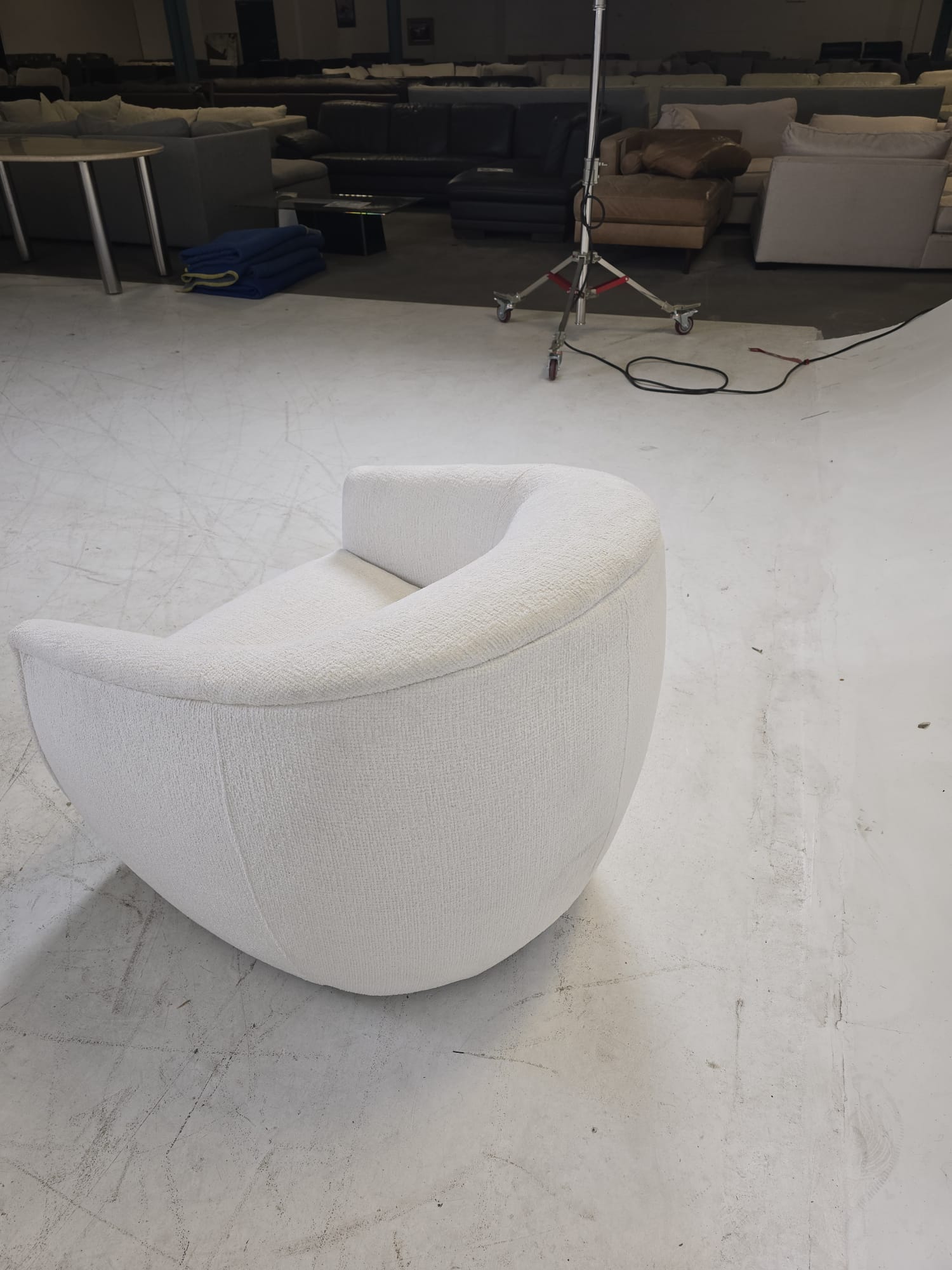 Brand New Stylus Reef swivel Chair. White boucle armchair