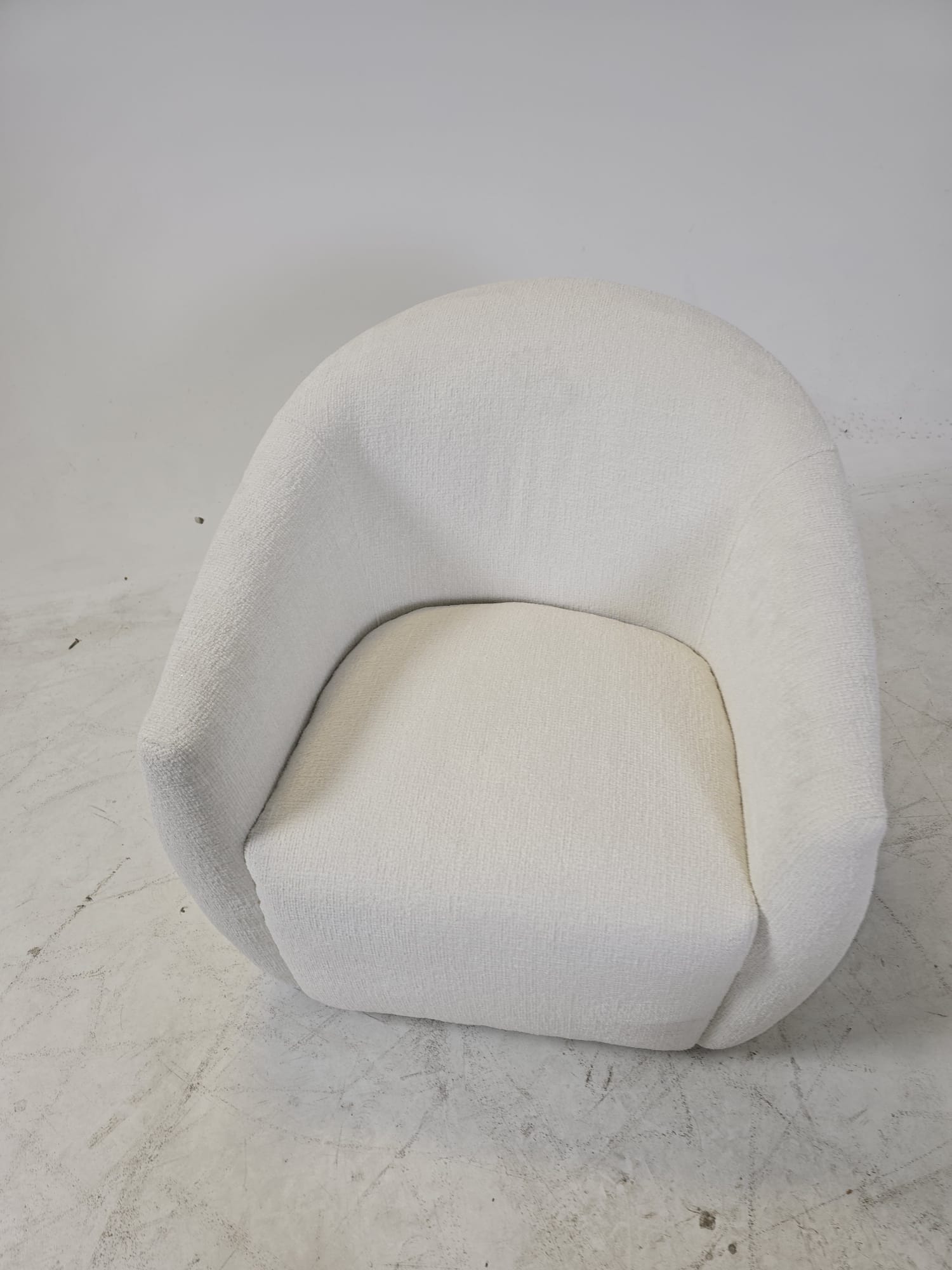 Brand New Stylus Reef swivel Chair. White boucle armchair