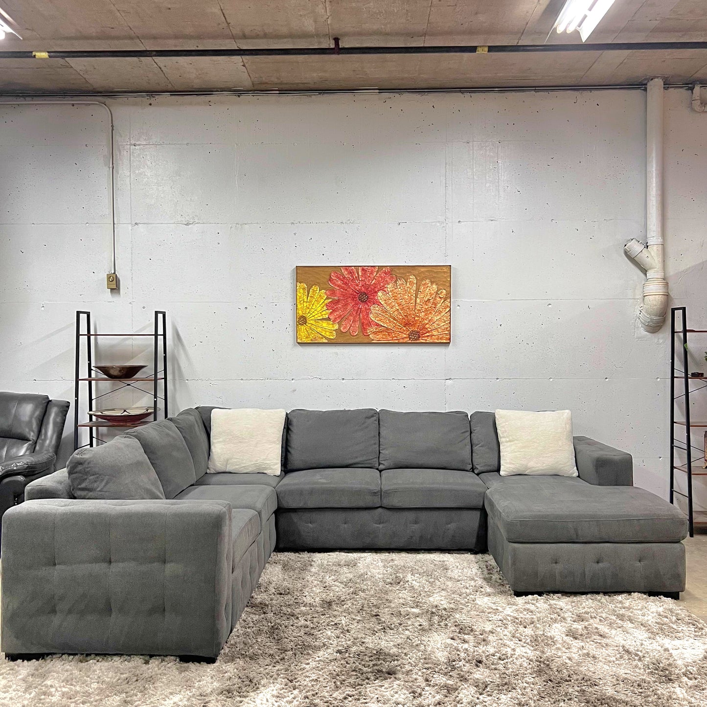 U shaped pull out sectional. Storage sofa couch