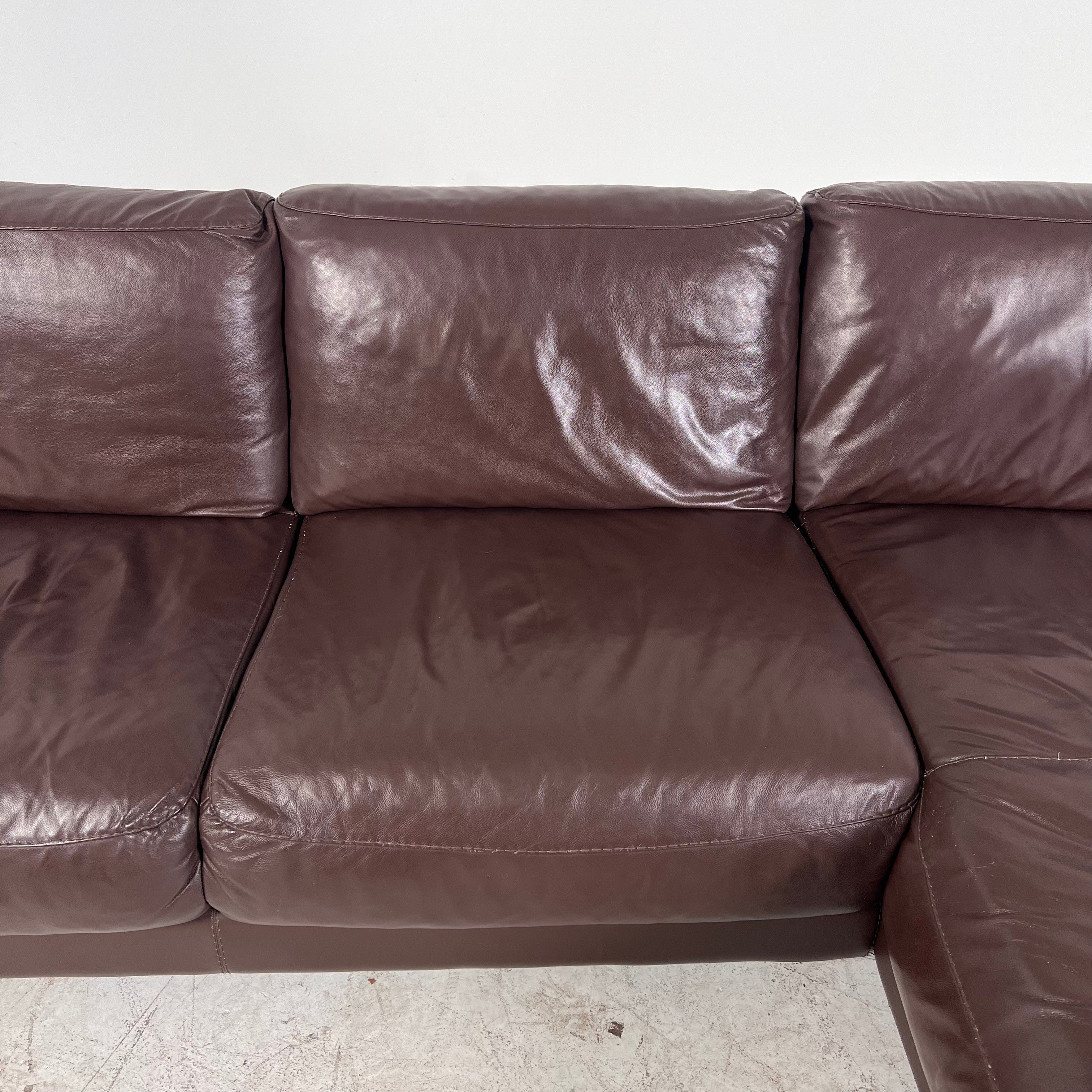Genuine high end brown leather sectional. L Shaped sofa couch