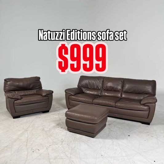 Natuzzi Editions full grain leather sofa set.