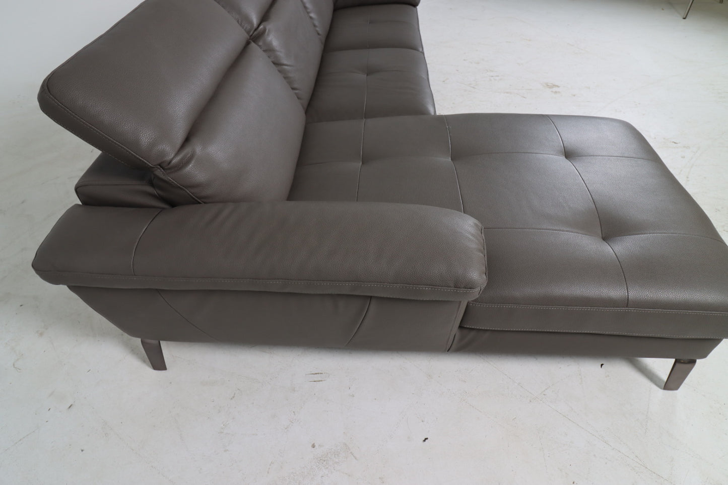 Faux leather sectional. Grey L shaped sofa couch