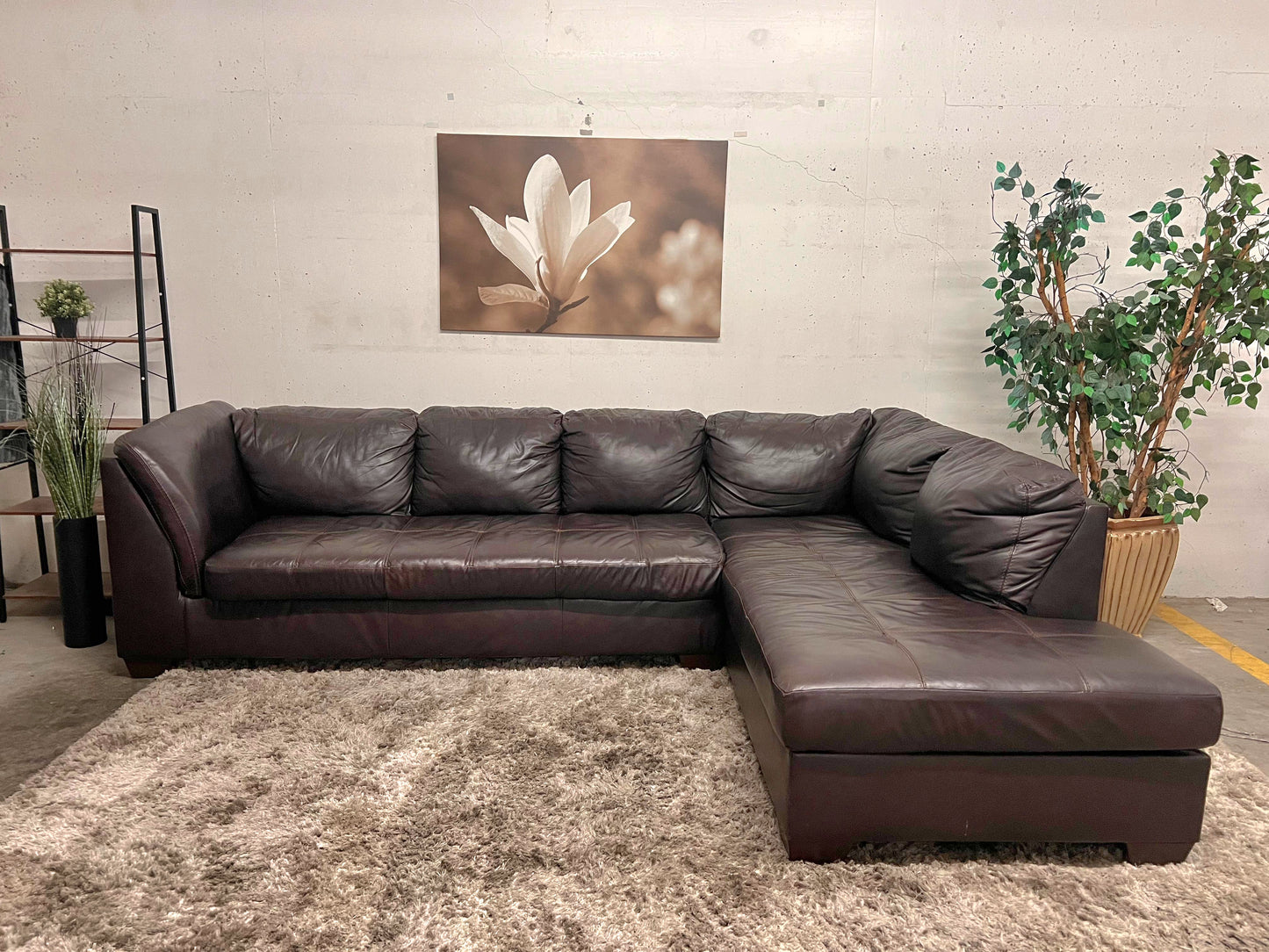 Jag's Furniture Real leather sectional. L shaped sofa couch.