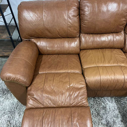 Cognac leather recliner sofa set. Manual reclining couches.