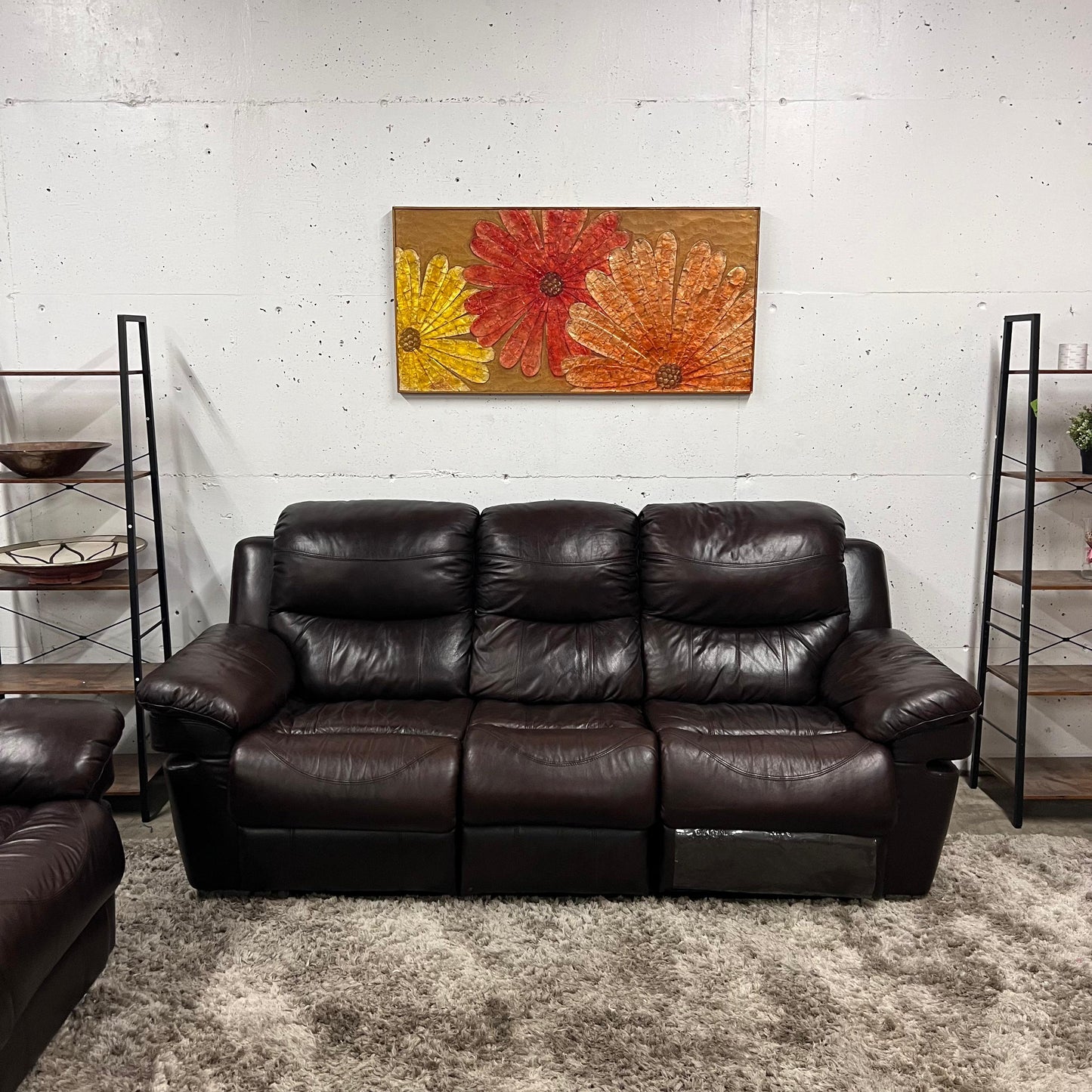 Real leather Reclining sofa set.
