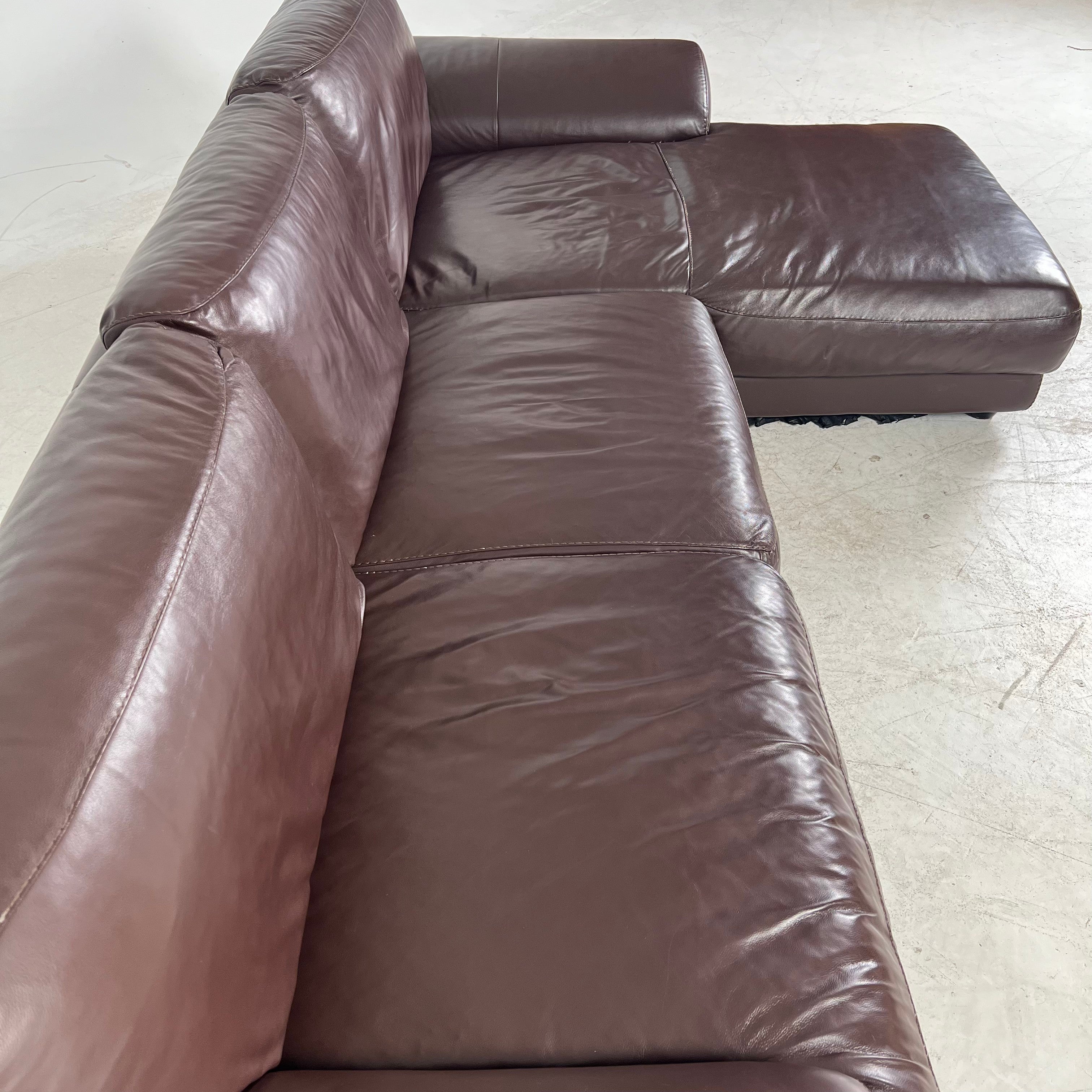 Genuine high end brown leather sectional. L Shaped sofa couch