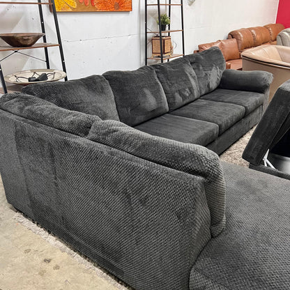 Large sectional with ottoman. Fabric L shaped sofa couch.
