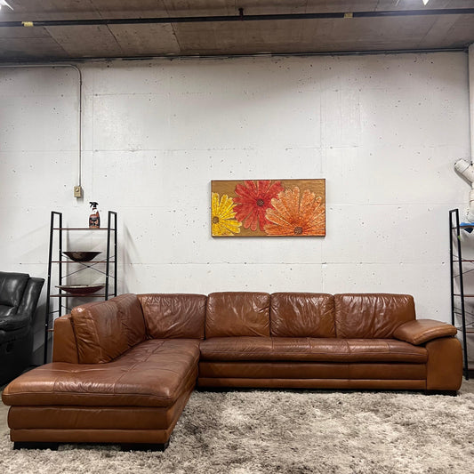 Scan design cognac leather sectional.