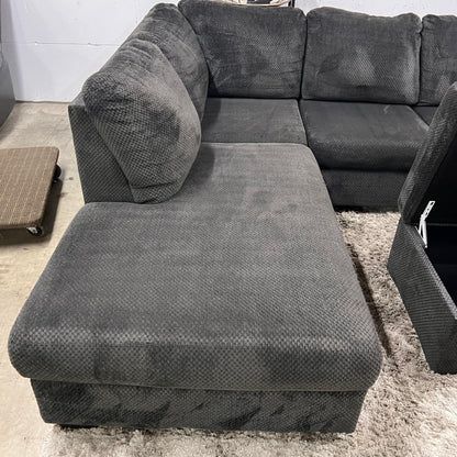 Large sectional with ottoman. Fabric L shaped sofa couch.