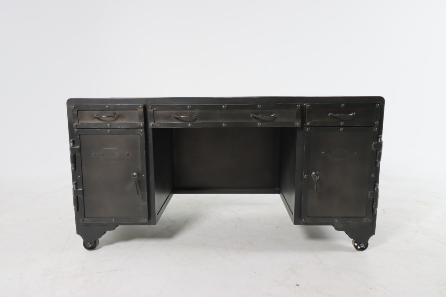 Restoration hardware iron bolt desk. Metal computer desk