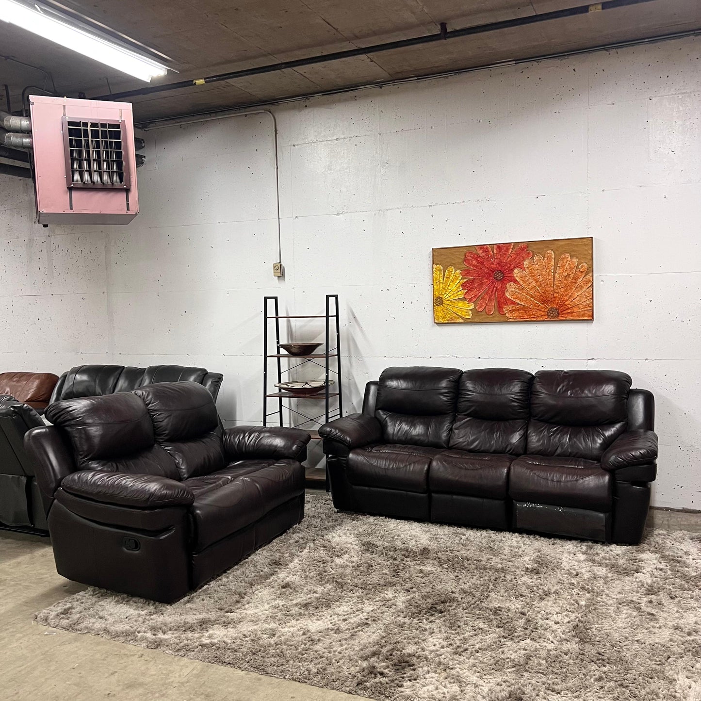 Real leather Reclining sofa set.