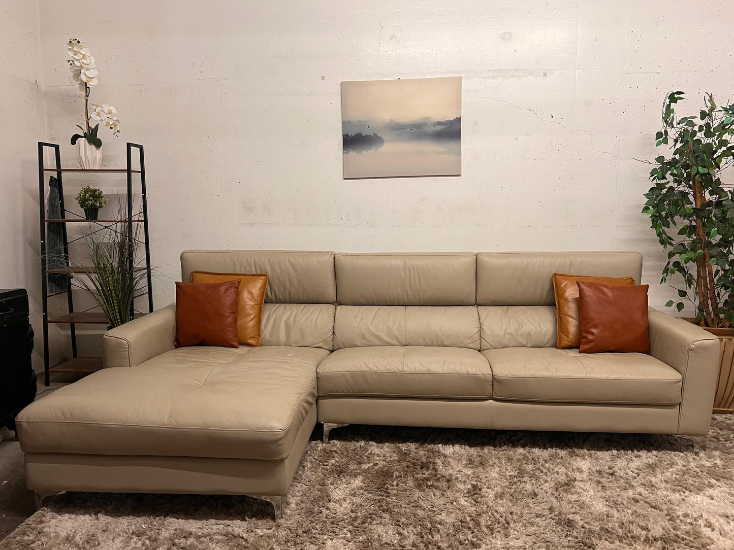 Moe's leather sectional. L Shaped sofa couch.