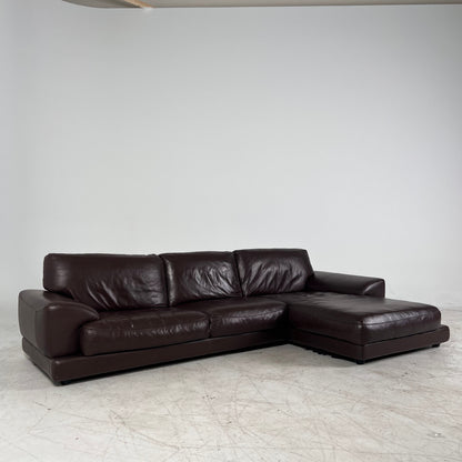 Genuine high end brown leather sectional. L Shaped sofa couch