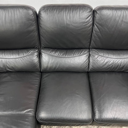 Black leather sectional. L shaped sofa couch. Delivery available