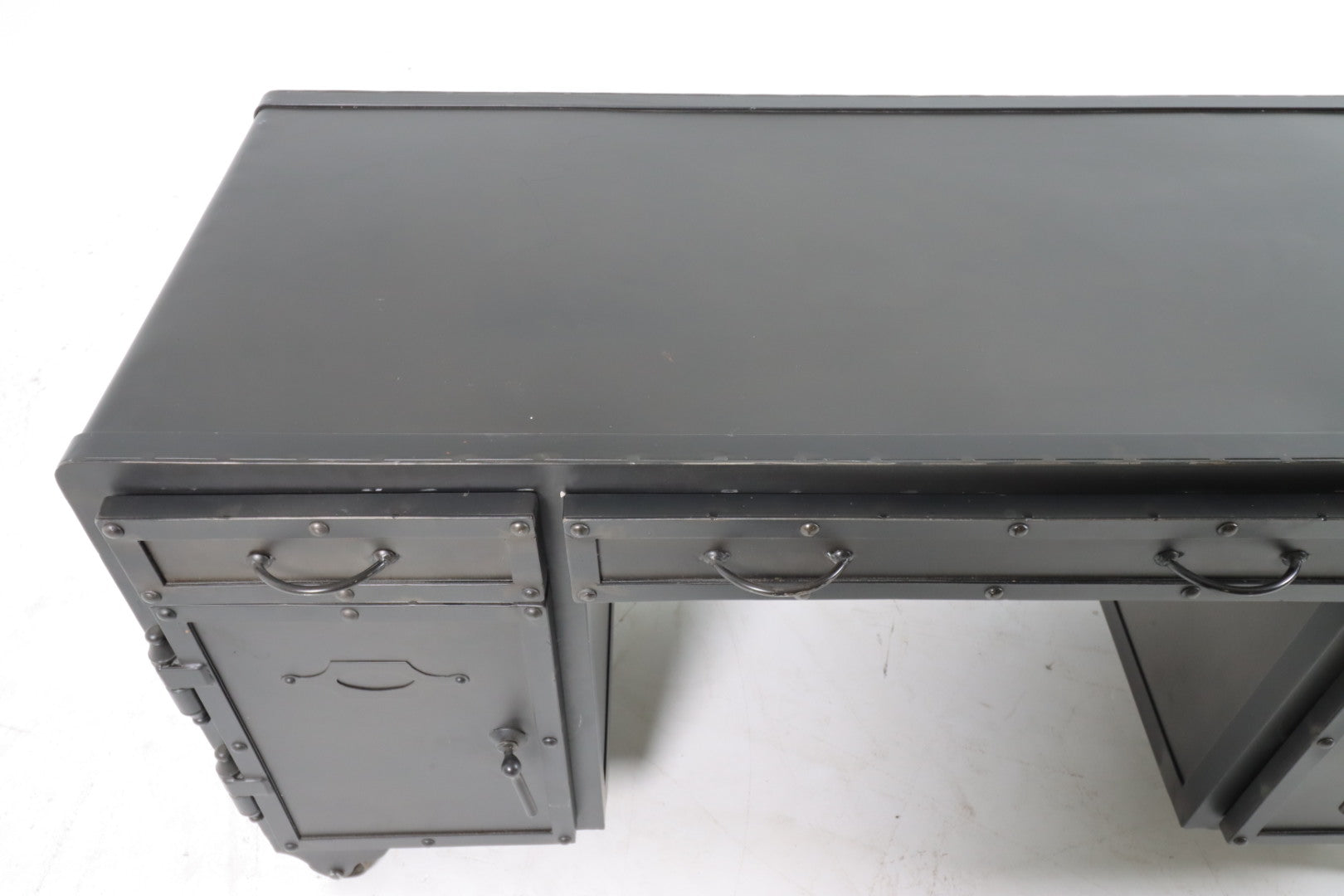 Restoration hardware iron bolt desk. Metal computer desk