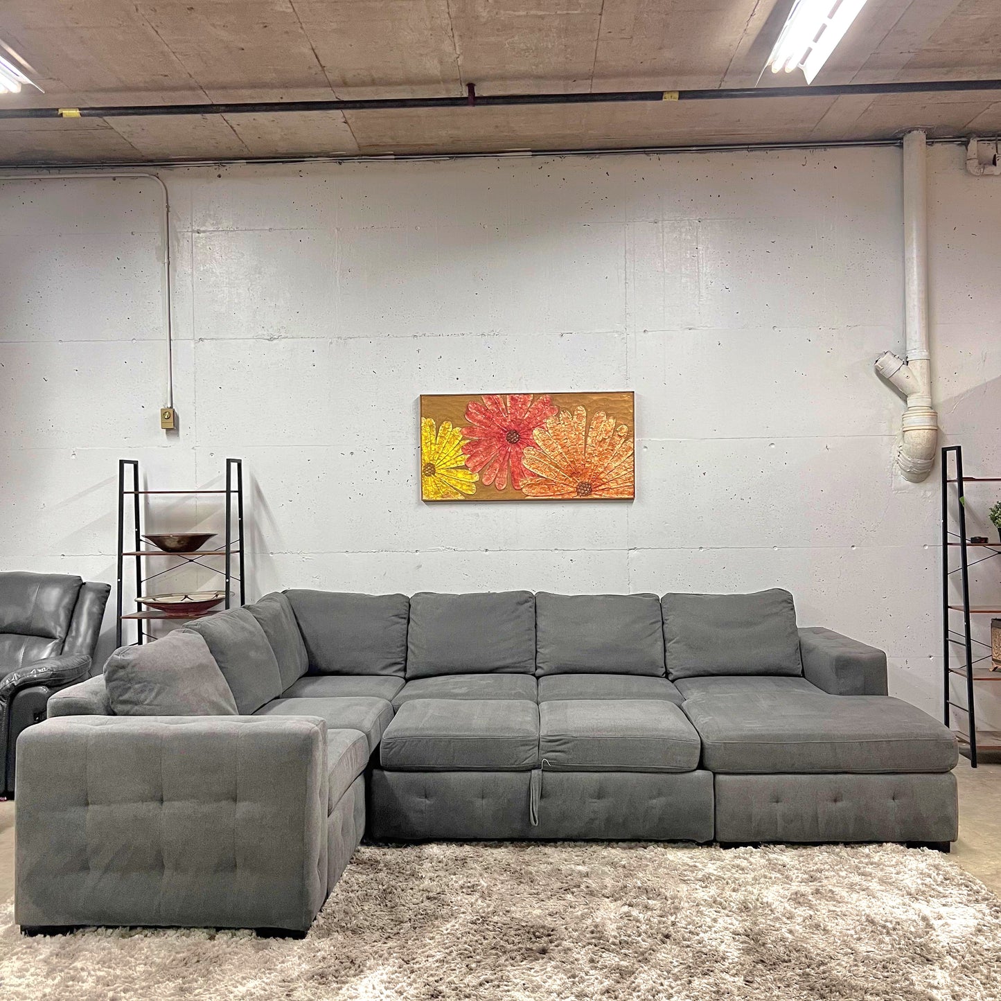 U shaped pull out sectional. Storage sofa couch