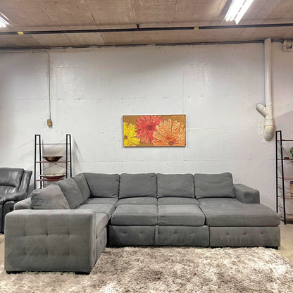 U shaped pull out sectional. Storage sofa couch