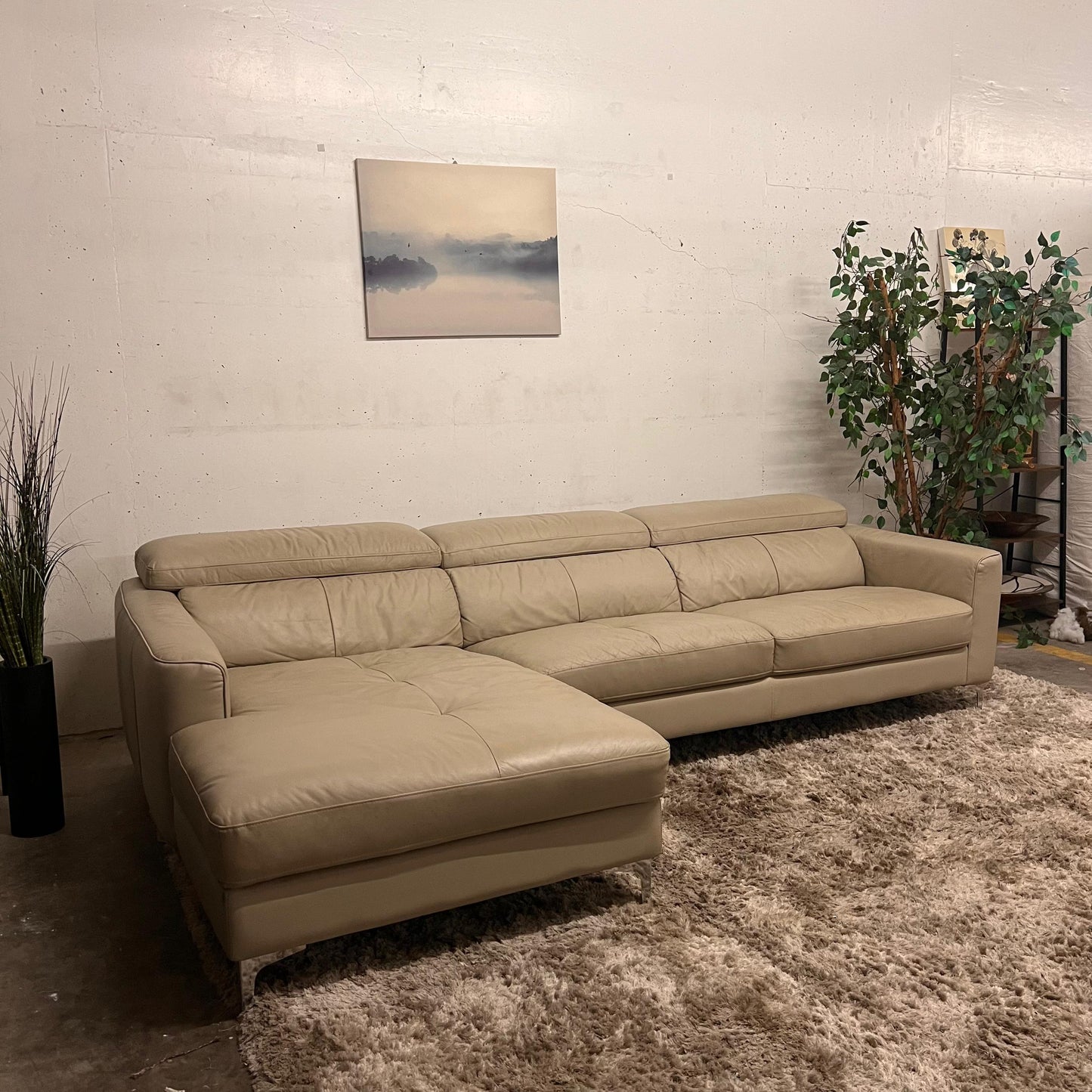 Moe's leather sectional. L Shaped sofa couch.