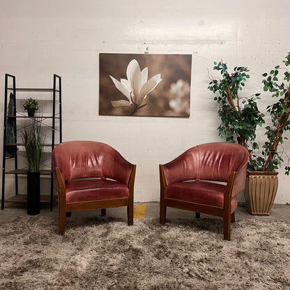 Mitchell Gold + Bob Williams full leather armchairs. Vintage accent Chairs.