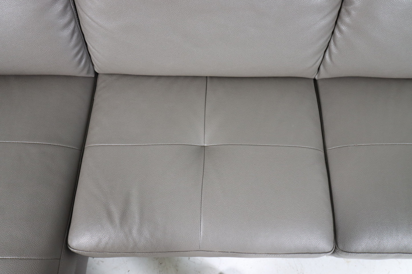 Faux leather sectional. Grey L shaped sofa couch