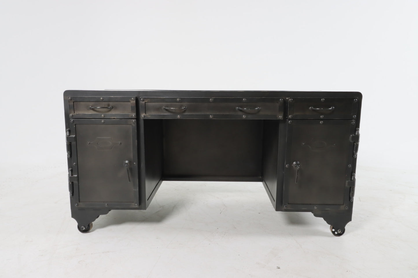 Restoration hardware iron bolt desk. Metal computer desk