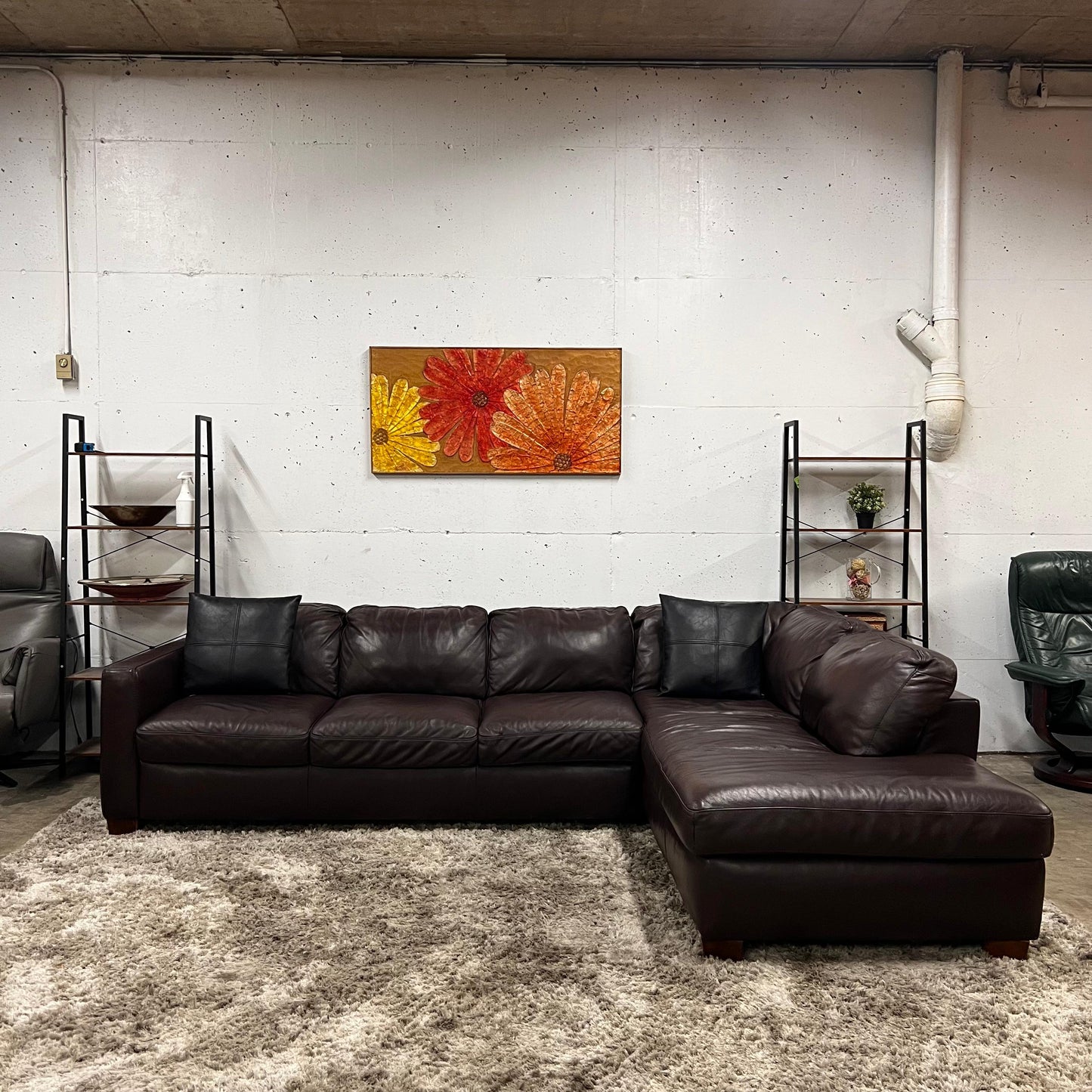 Italsofa Natuzzi leather sectional. L shaped sofa couch.