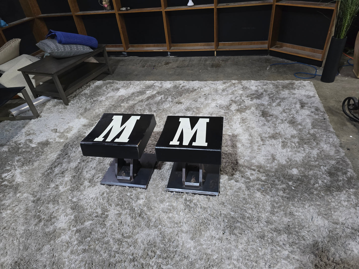 2 distressed stools Rh style