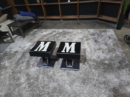 2 distressed stools Rh style