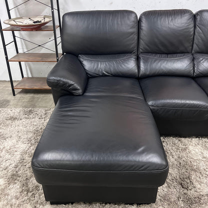 Black leather sectional. L shaped sofa couch. Delivery available