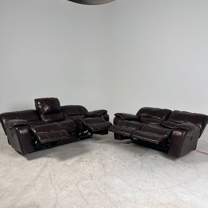Power reclining sofa set. Genuine leather Power recliner set.