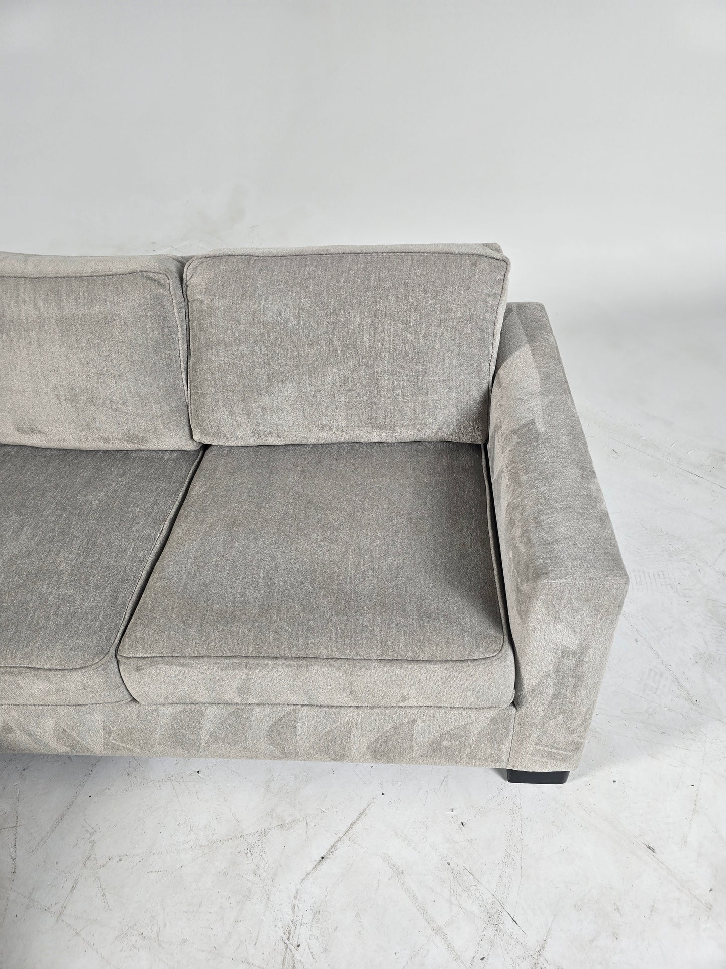 Stylus custom made sectional. Beige L shaped sofa couch.