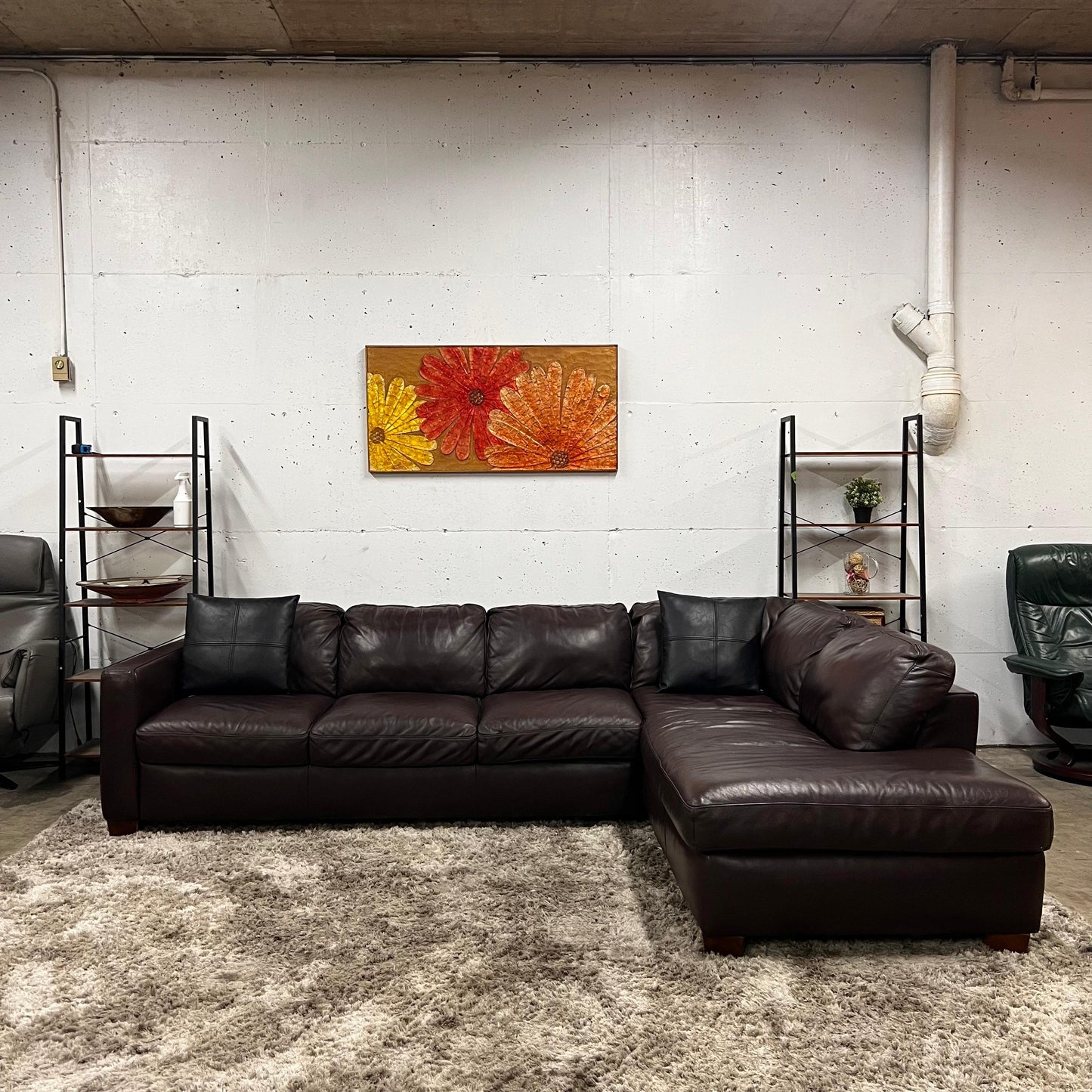 Italsofa Natuzzi leather sectional. L shaped sofa couch.