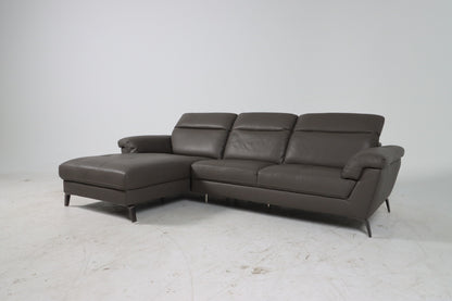 Faux leather sectional. Grey L shaped sofa couch